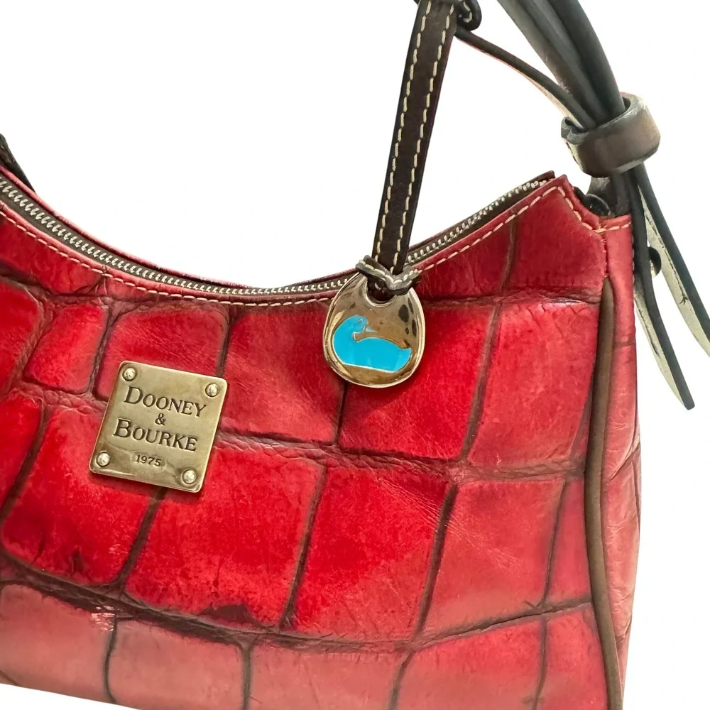 Dooney & Bourke Nile Croc Embossed  Hobo Womens OS Red Leather Bag